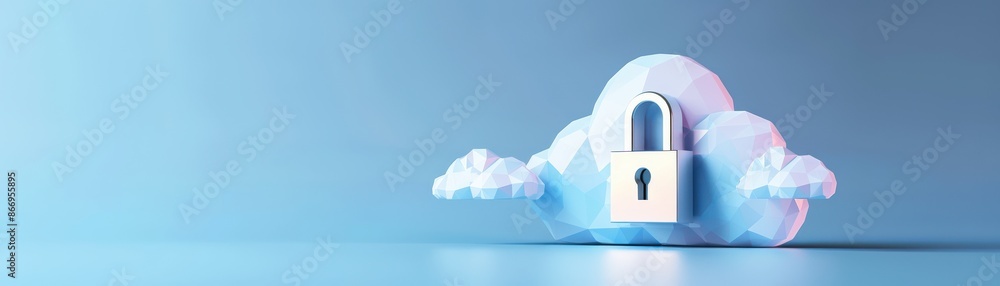 Poster cloud security concept with a padlock in a cloud on a blue background, representing data protection 