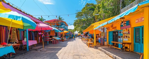 A summer market with colorful stalls