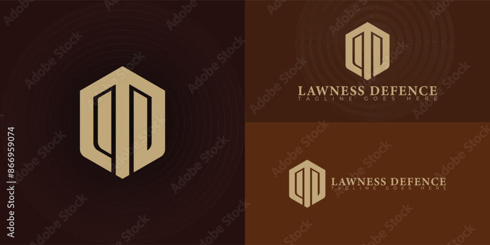 Poster abstract initial hexagon letters ld or dl logo in luxury gold color isolated on multiple background 