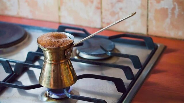 Greek / Turkish coffee briki / cezve preparation kitchen