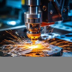 Cnc milling machine crafting detailed metal shape with sparks in precise manufacturing process
