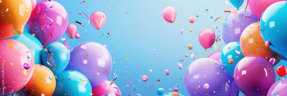Poster an image of colorful balloons floating in the air, celebrating a special event. generative ai