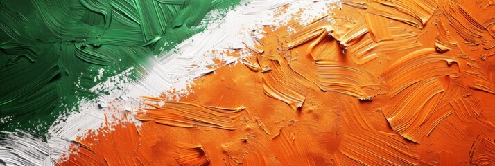 Horizontal banner. Independence Day of Ivory Coast. Cote d Ivoire National flag. Oil paint texture. Free space for text, copy space