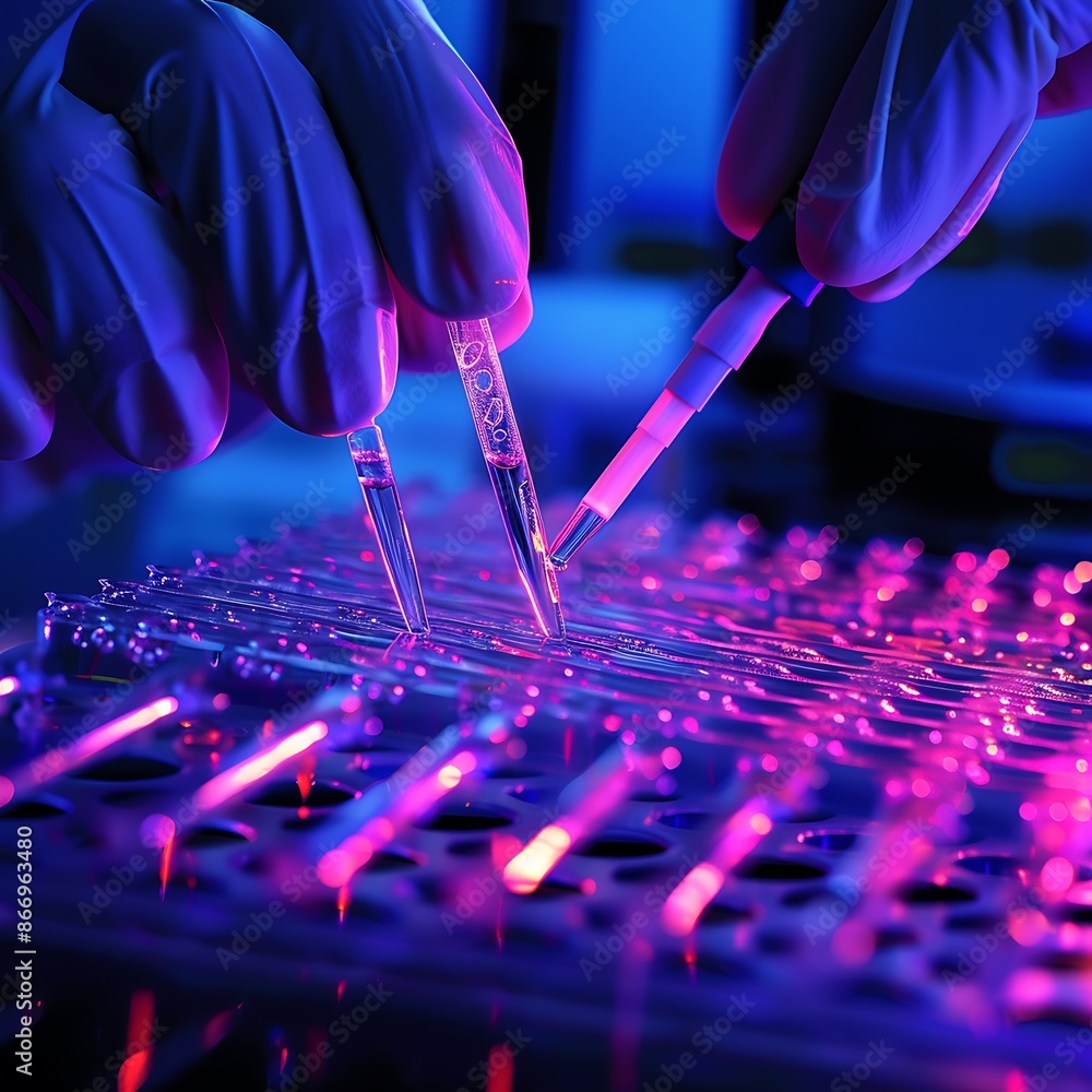 Poster Close-up of Pipettes Dropping Liquid in a Laboratory Setting