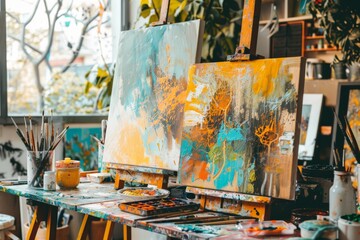 studio with paintings
