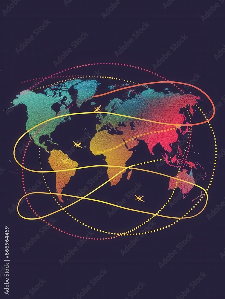 Aufkleber a minimalist world map design with highlighted travel routes, perfect for travel agencies and bookin