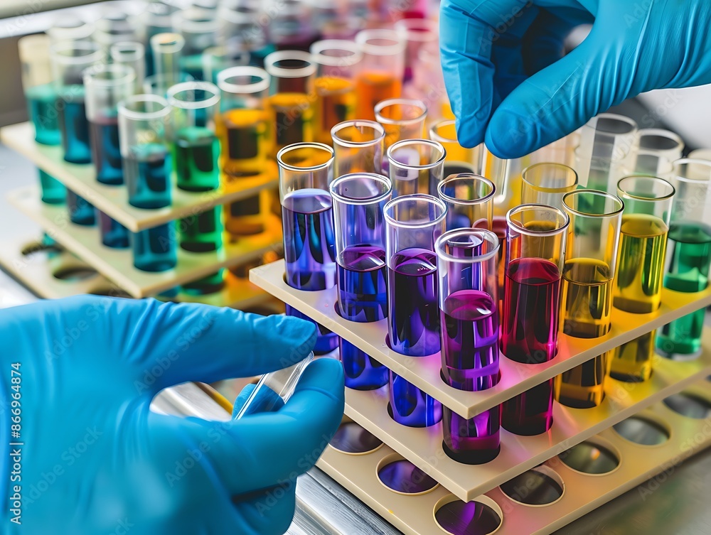 Poster colorful test tubes in a laboratory setting