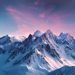 Breathtaking snowy mountain range at dawn 