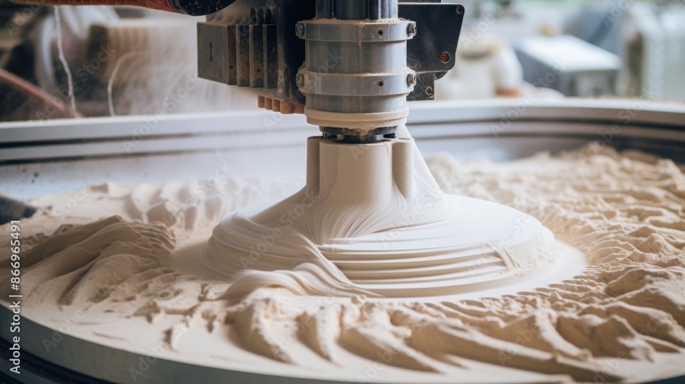 Poster cnc machine demonstrating material strength and versatility through crafting complex object
