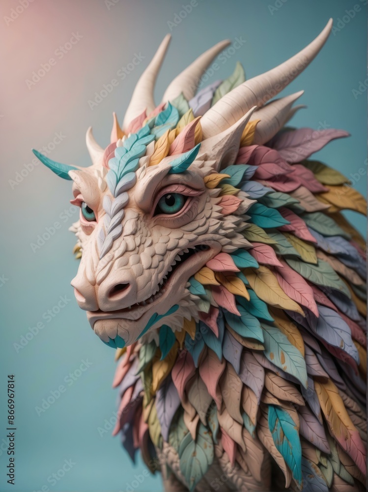 Poster a 3d rendering of a colorful dragon with intricate details. ai.