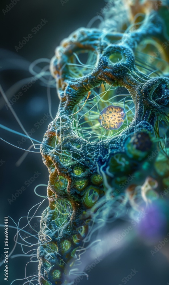 Poster close-up of a computer-generated 3d rendering of an alien plant. ai.