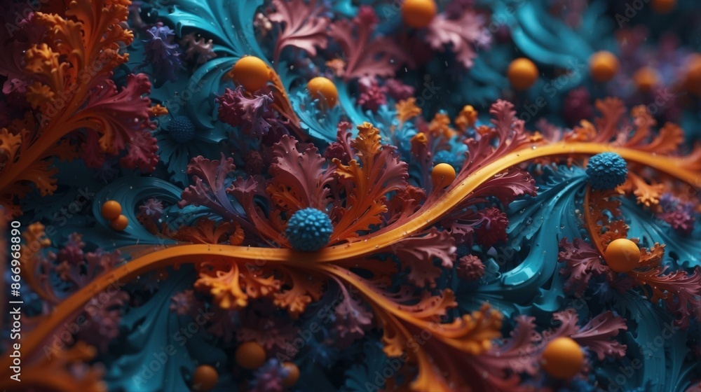 Poster a beautiful and colorful 3d rendering of a coral reef. ai.