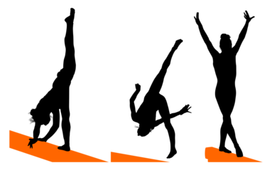 gimnasia, deportes, acrobatas, gimnastas, silueta, vectores