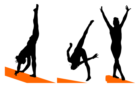gimnasia, deportes, acrobatas, gimnastas, silueta, vectores