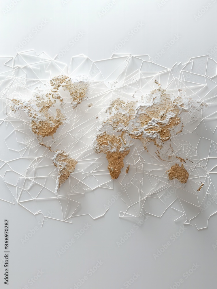 Poster a minimalist world map with highlighted travel routes, perfect for travel agencies and booking servi