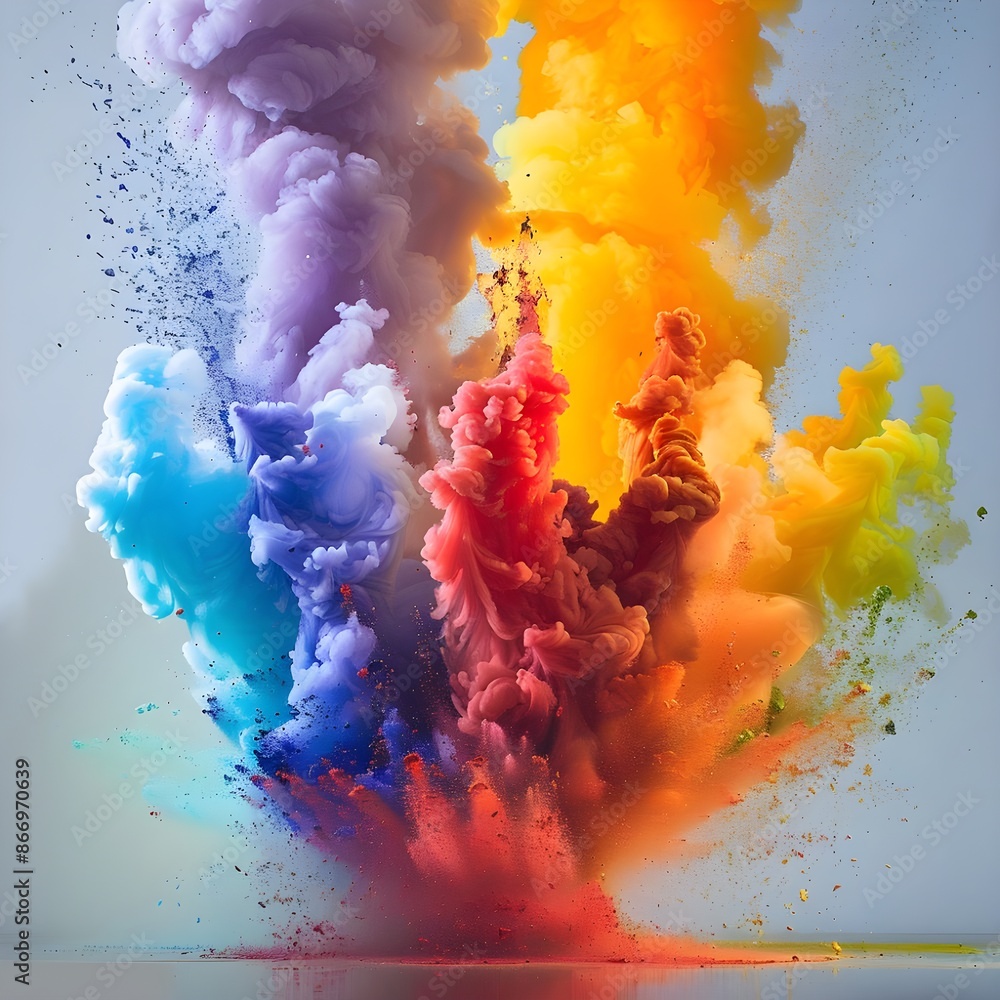 Poster a vivid plume of smoke with multiple colors creating a stunning display.