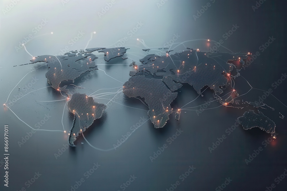 Aufkleber A simple, minimalist design featuring a world map with highlighted routes. Perfect for travel agencies and global booking services. Generative AI