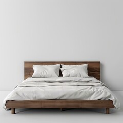 bed in a bedroom front of the white wall