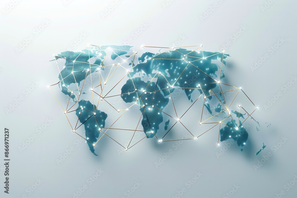 Aufkleber A minimalist design featuring a world map with highlighted routes, symbolizing global travel and connections. Generative AI