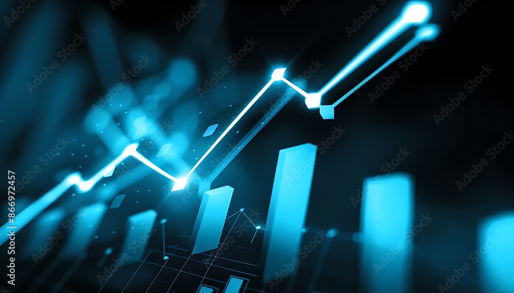 Poster abstract blue line graph with bright glows