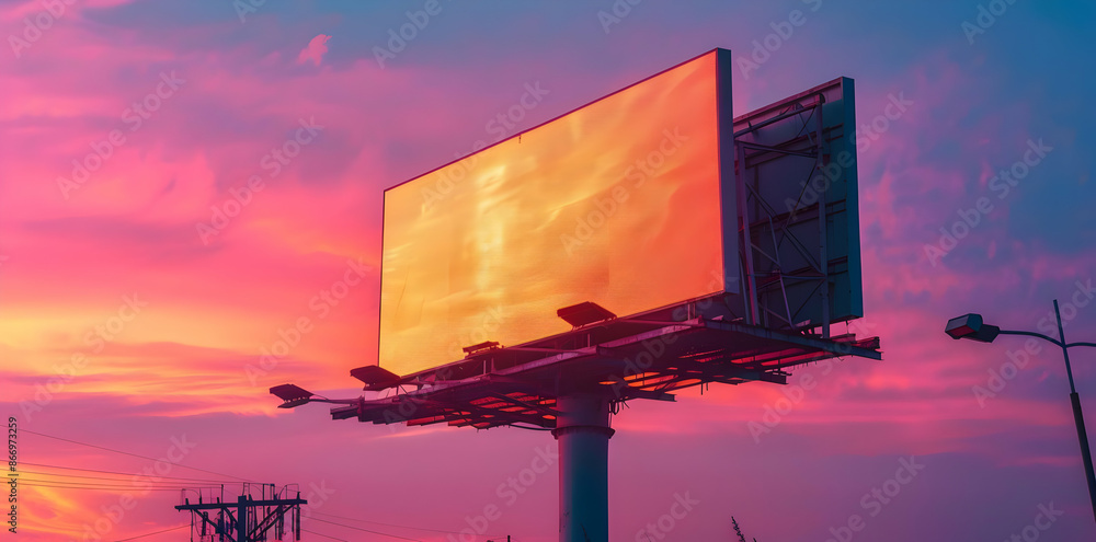 Poster billboard at sunset - large format advertising with empty space