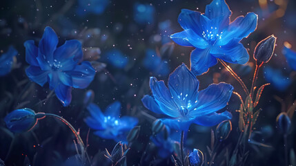 A close up of blue flowers with a blue background