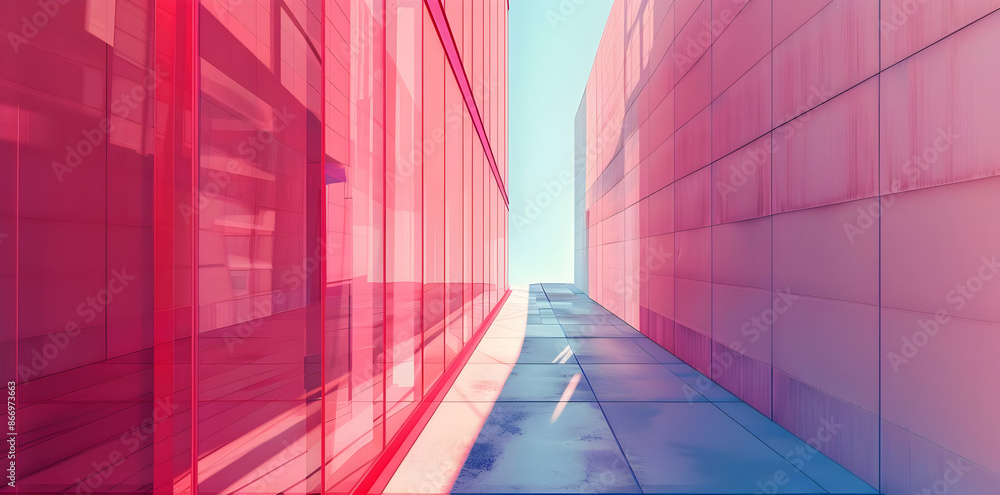 Wall mural Pink and Blue Glass Building Architecture Illustration