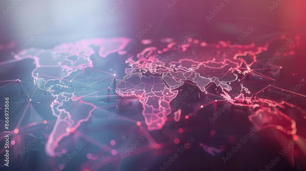 Poster A simple and symbolic world map with highlighted routes for travel agencies and global booking services. Generative AI