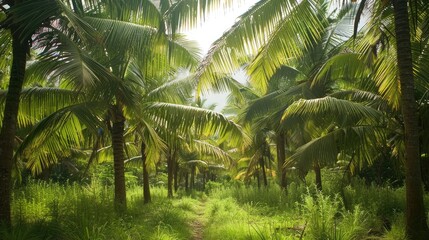 Leaves of coconut trees in their natural environment