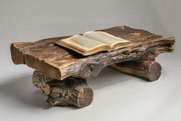 Open book lies on a rustic wooden table, its aged pages whispering tales of the past