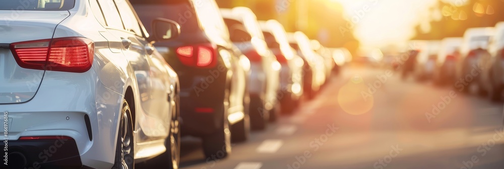 Poster efficient assembly line for modern cars in a bustling and dynamic factory environment
