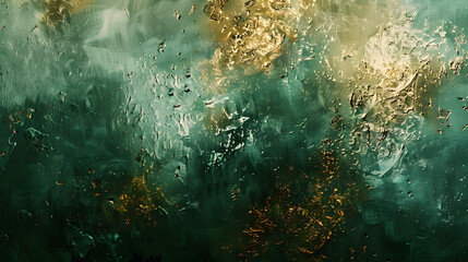 Obraz premium An artistic texture abstract background of green and gold painted on wall. Beautiful painting painted with oil colored or acrylic or watercolor in green and gold colors with canvas texture.