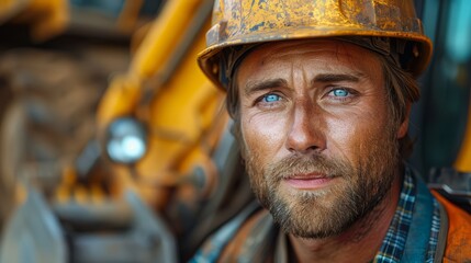 Excavator driver at a construction site.