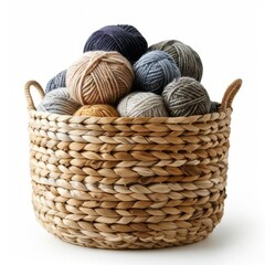 Obraz premium A beautiful still life of a wicker basket filled with colorful balls of yarn