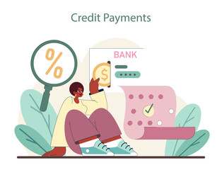 Credit Payments concept. Analyzing interest rates and timely repayments.