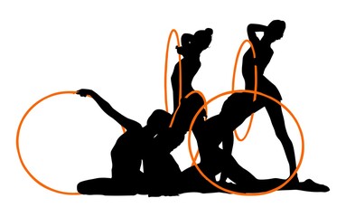 aro, gimnasia, deportes, acrobatas, gimnastas, silueta, vectores, bola. liston