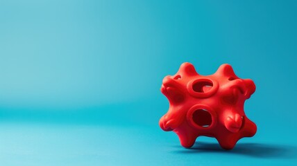 Obraz premium Red toy with multiple holes on blue background