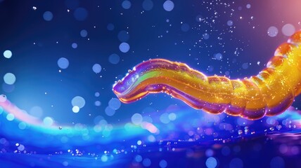 Bioluminescent marine creature underwater at night emitting vivid colors