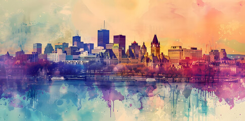 Watercolor Cityscape Illustration of Ottawa, Canada
