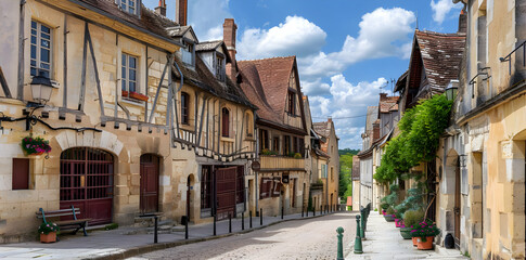 Cobblestone Street in a Quaint French Village -  A Realist Photograph