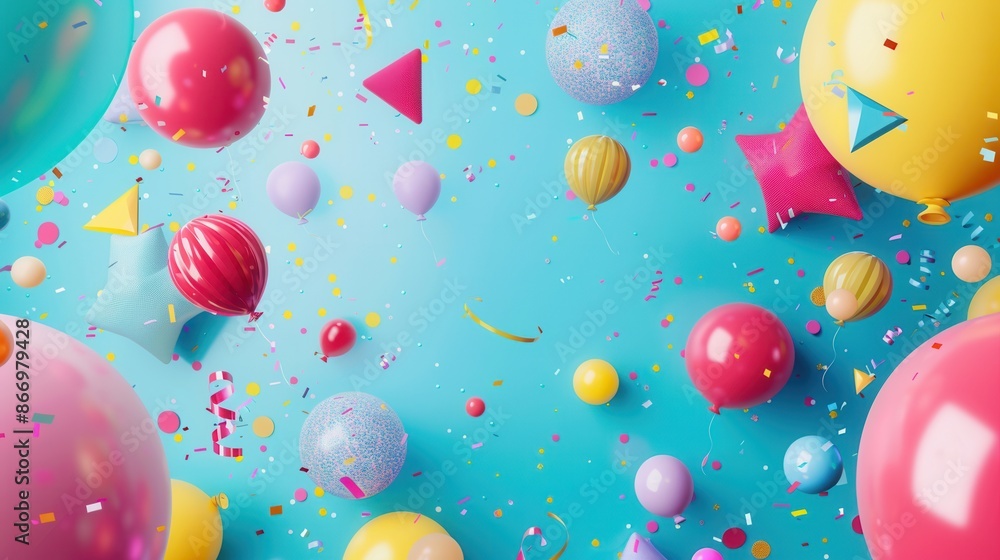 Poster A vibrant background featuring various colorful balloons of different shapes, adding a festive touch to a celebratory event. Generative AI