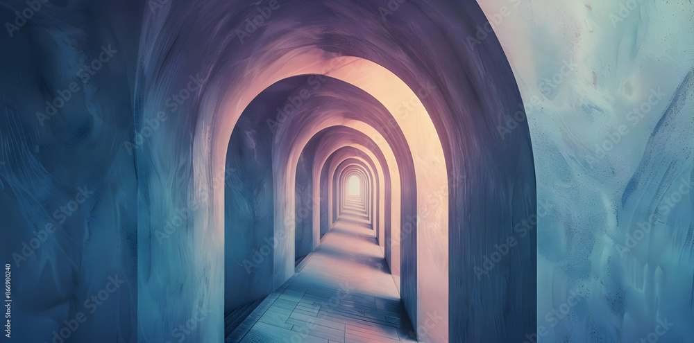 Poster abstract background with stone arches and a light at the end of the path illustration