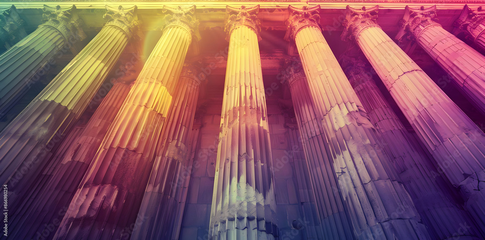 Poster greek temple columns with color gradient abstract background