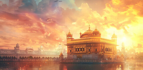 Golden Temple Amritsar, Sunset Illustration