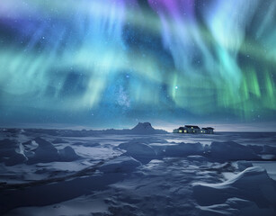 Fototapeta premium North Pole Stardust Serenity Aurora Sky Generative AI