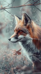 Fototapeta premium Red fox in natural forest setting with soft, dreamy background. Wildlife and nature photography concept
