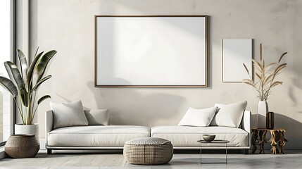 Minimalist Living Room Interior with White Sofa and Natural Elements