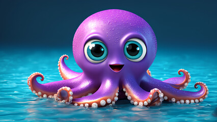 3D cartoon: A happy octopus with big, round eyes