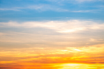 Beautiful , luxury soft gradient orange gold clouds and sunlight on the blue sky perfect for the background, take in everning,Twilight, Large size, high definition landscape photo