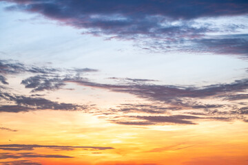 Beautiful , luxury soft gradient orange gold clouds and sunlight on the blue sky perfect for the background, take in everning,Twilight, Large size, high definition landscape photo